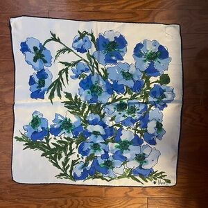 VTG 60s Vera Neumann Blue Floral Scarf - 22” Square
